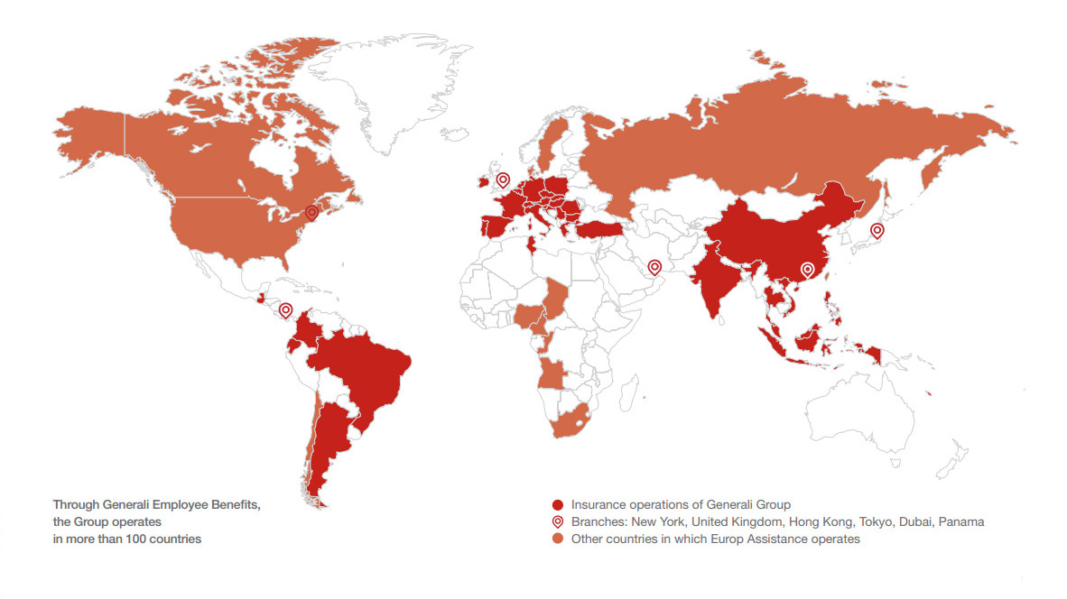 infographic χάρτης παγκόσμιας παρουσίας του ομίλου generali